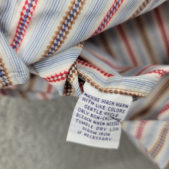 Alan Flusser Shirt Mens XL Blue Red Striped Long Sleeve Classic Button Down - Picture 9 of 13